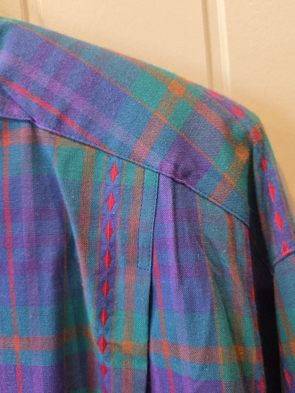 Vintage Koret City Blues Plaid Embroidered Shirt XL | Southwest Boho Button Dow - Picture 5 of 14